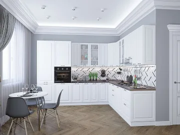 Кухонный гарнитур угловой Ницца-04, МДФ/Стекло, 320×270 см, Белый