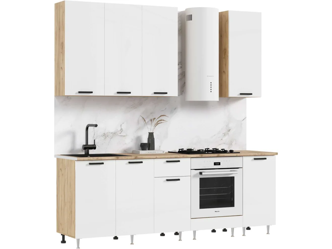 Кухня Рио NEW ЛДСП 2,2/900м (490), Компановка №2, Дуб крафт/Белый глянец арт. 1307839