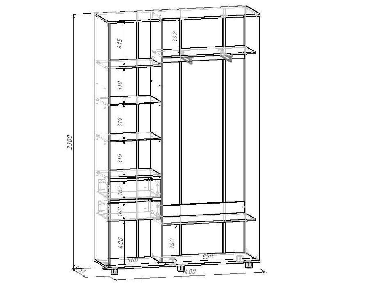 Шкаф-купе ПРАЙМ, 140х45х230 Шимо светлый