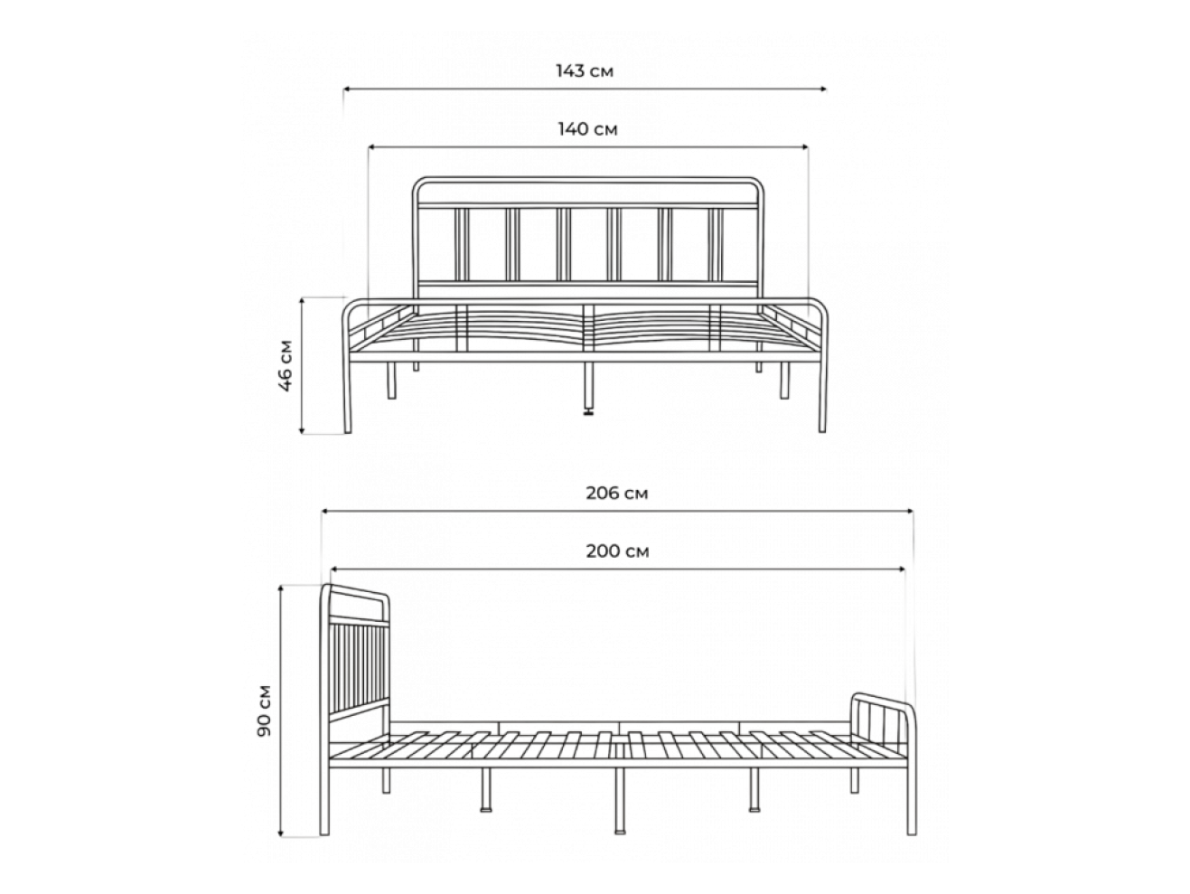 Рейк 140х200 черная Кровать