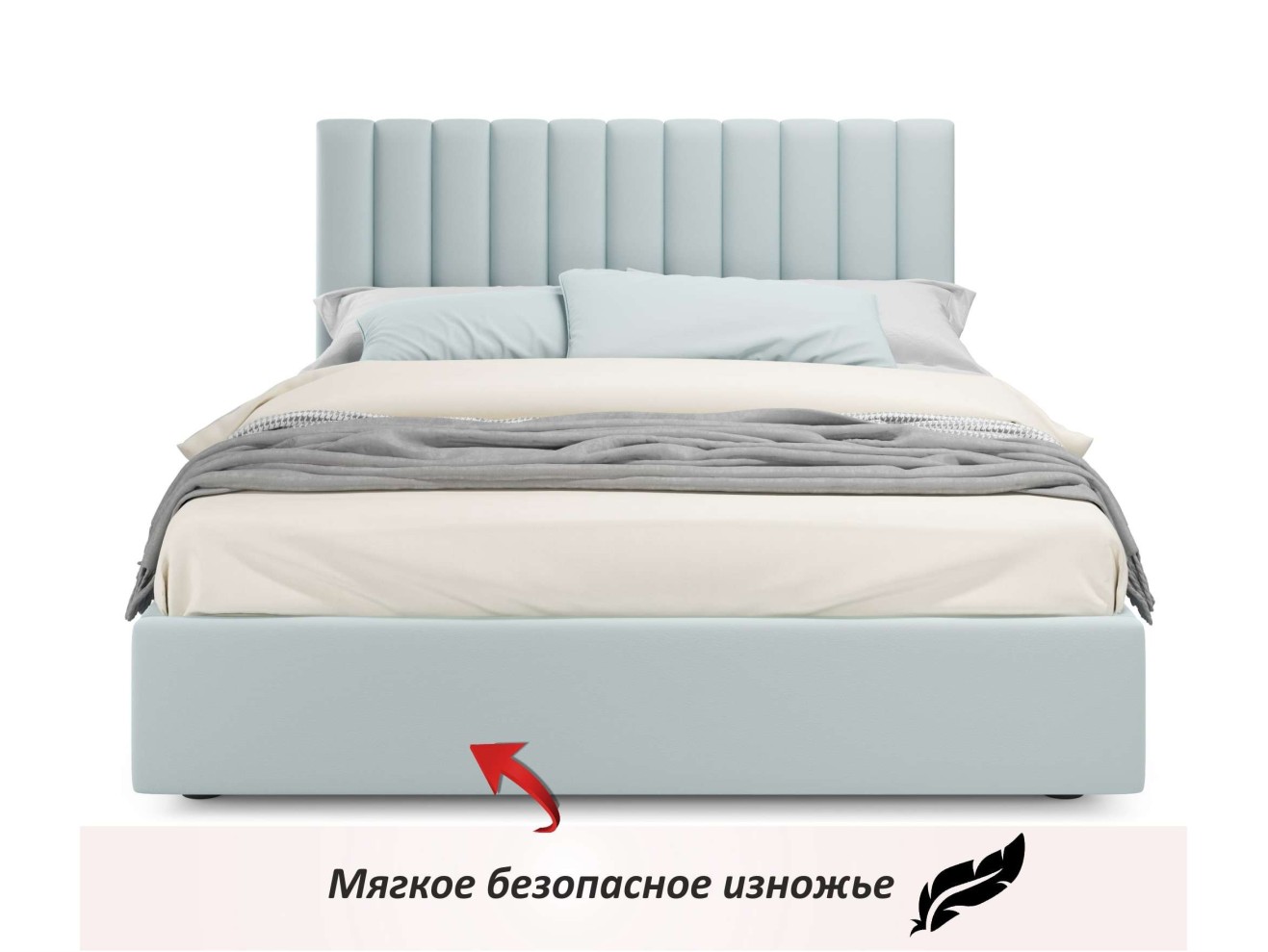 Мягкая кровать Olivia 1600 мята пастель с ящиками арт. 1076947