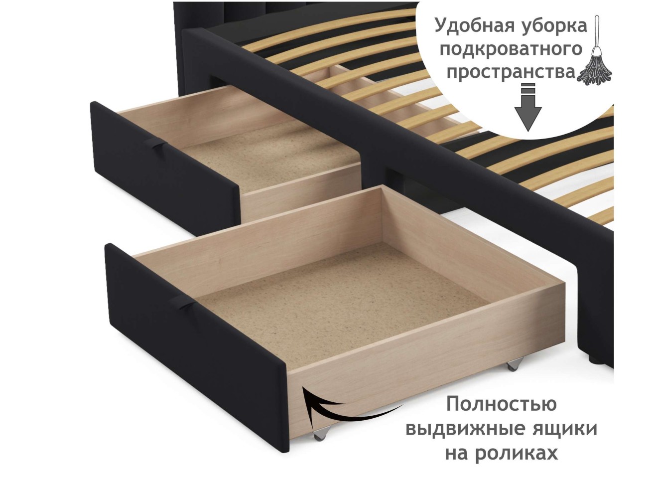 Мягкая кровать Olivia 1600 темная с ящиками