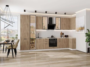Кухонный гарнитур угловой Флэт-05, МДФ, 400×100 см, Натуральный дуб