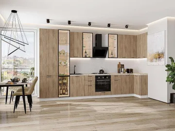 Кухонный гарнитур угловой Флэт-05, МДФ, 400×100 см, Натуральный дуб