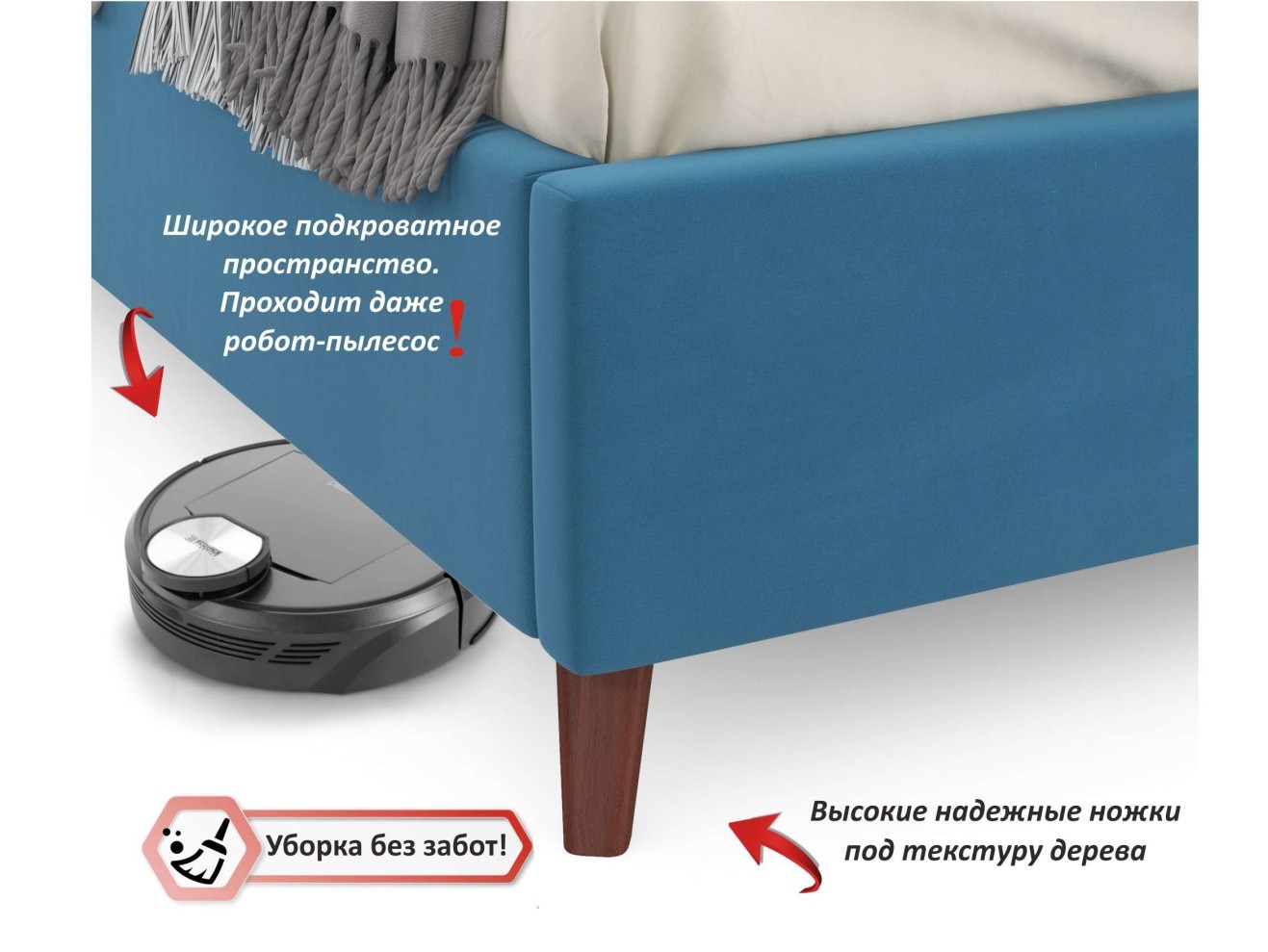 Мягкая кровать Betsi 1600 синяя с подъемным механизмом