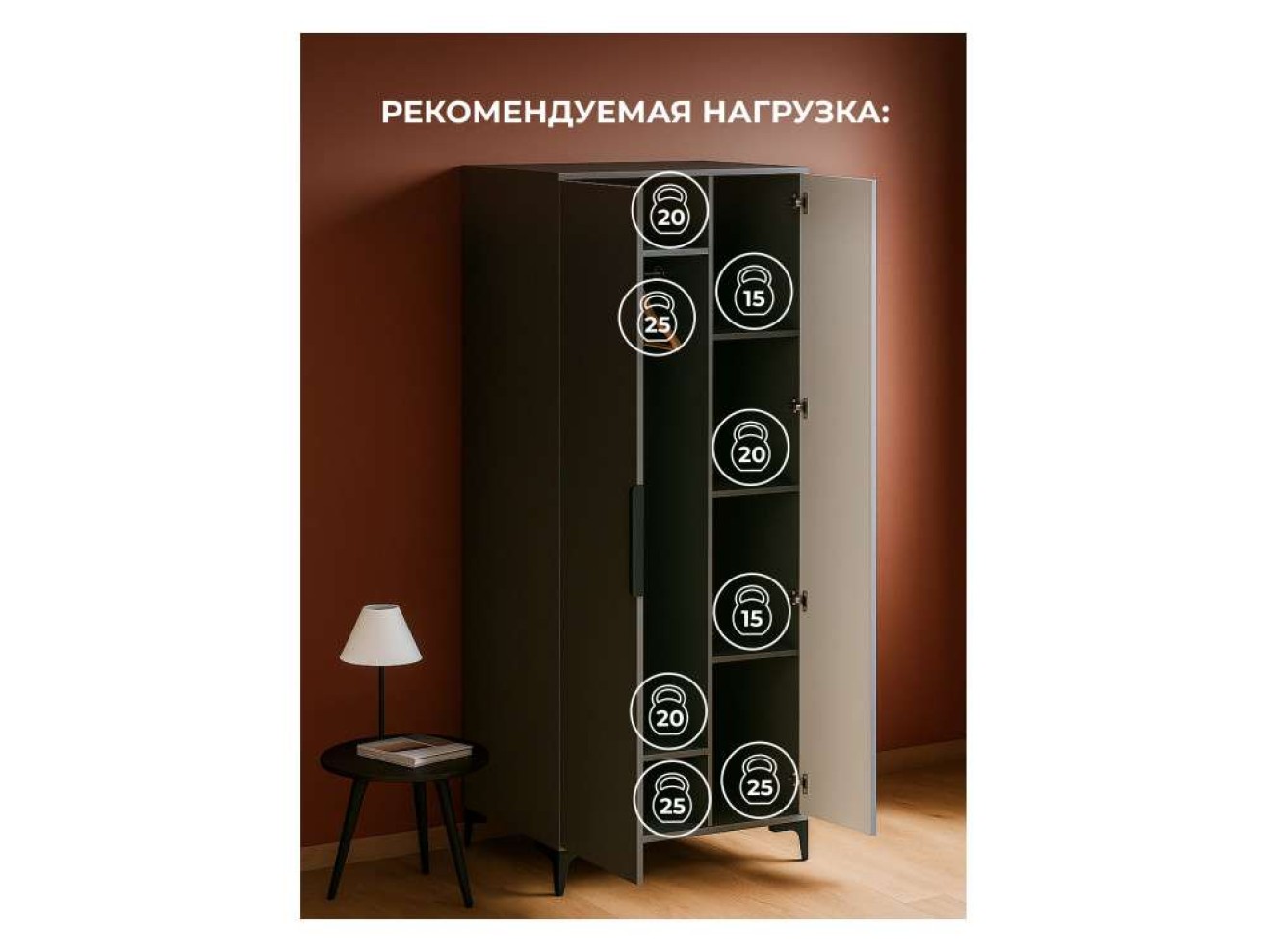 Иадама двухстворчатый графит / графит софт Шкаф