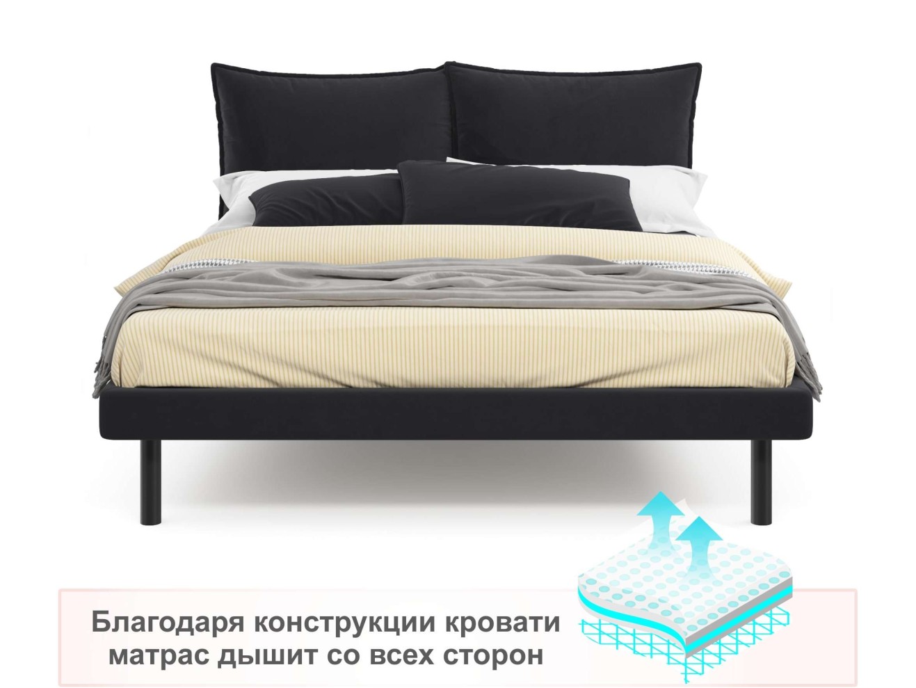 Мягкая кровать Fly 1400 темная с ортопедическим основанием