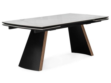 Симмонс 180(260)x90 statuario titan gloss / черный / орех дуб монтана Керамический стол