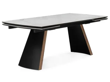 Симмонс 180(260)x90 statuario titan gloss / черный / орех дуб монтана Керамический стол