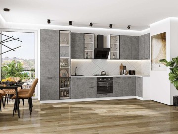 Кухонный гарнитур угловой Флэт-05, ЛДСП, 400×100 см, Камень