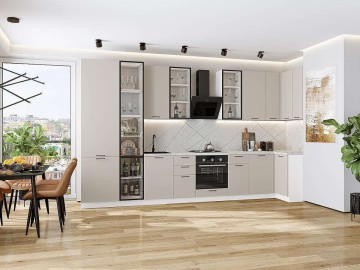Кухонный гарнитур угловой Флэт-05, ЛДСП, 400×100 см, Кашемир
