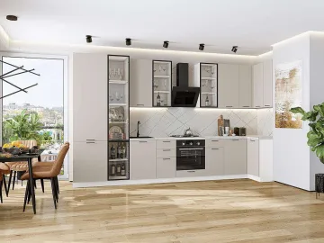 Кухонный гарнитур угловой Флэт-05, ЛДСП, 400×100 см, Кашемир