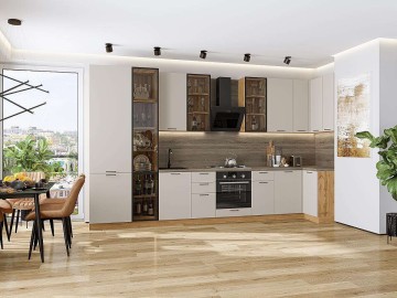 Кухонный гарнитур угловой Флэт-05, ЛДСП, 400×100 см, Кашемир