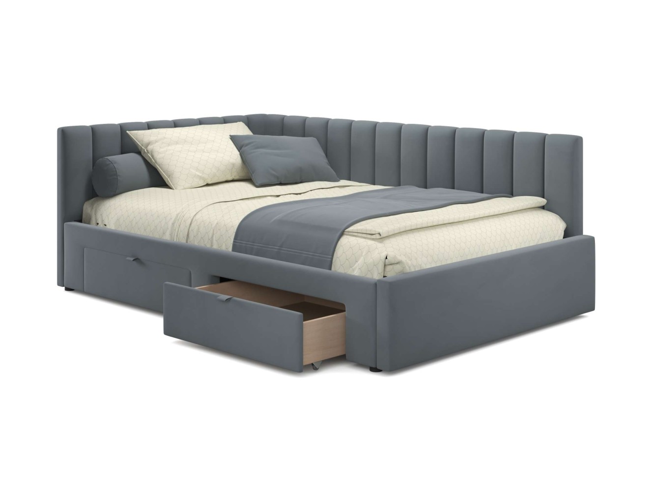 Мягкая кровать-тахта Milena 1200 серая с ящиками