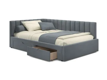 Мягкая кровать-тахта Milena 1200 серая с ящиками