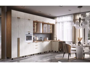 Кухня Рио NEW (дерево) 3,8х1,2/1080м (490), компоновка №7, Крафт золотой/Шелковый камень