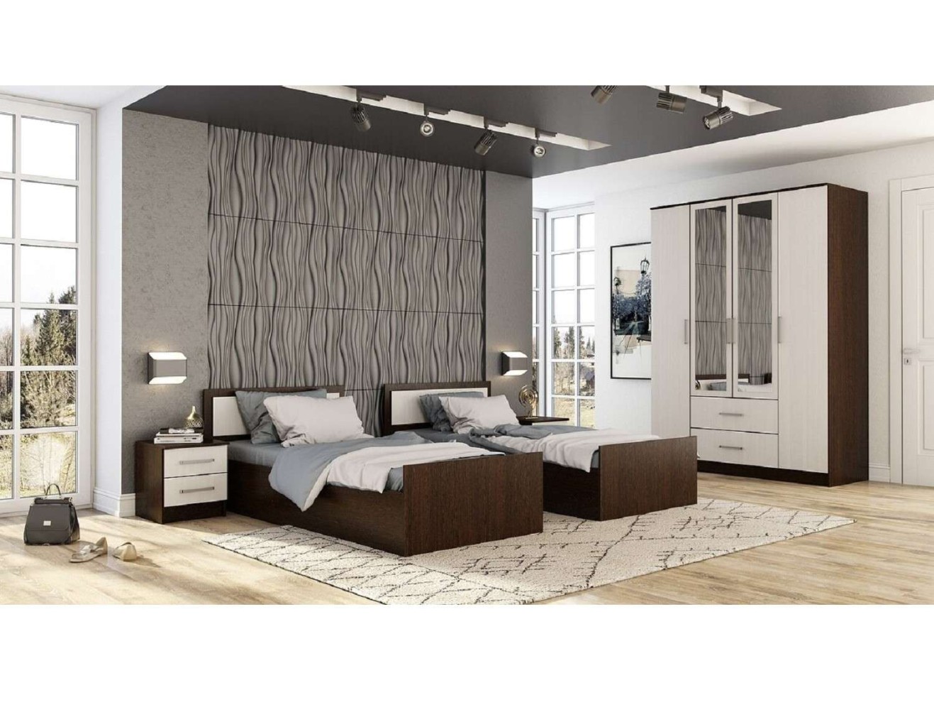 Кровать 90х200 с проложками ДСП Фиеста LIGHT, венге / лоредо арт. 1065219