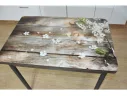 Стол обеденный поворотно раскладной фотопечать Симпл / Цветы на досках/опора  №2 черная арт. 1351237