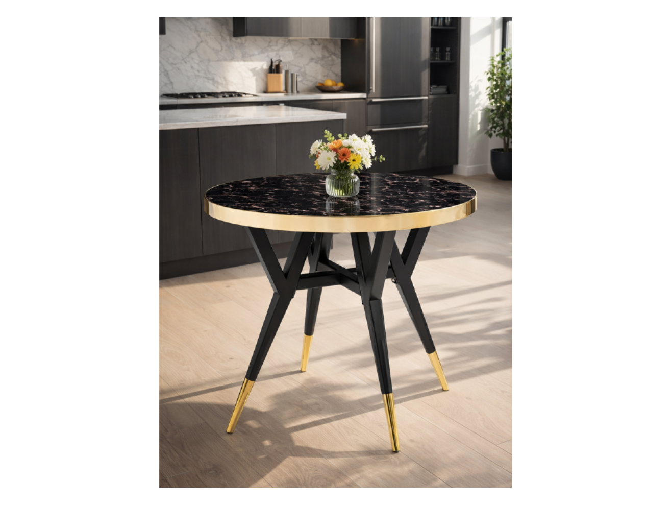 Selina 80х72 black / gold Стол деревянный