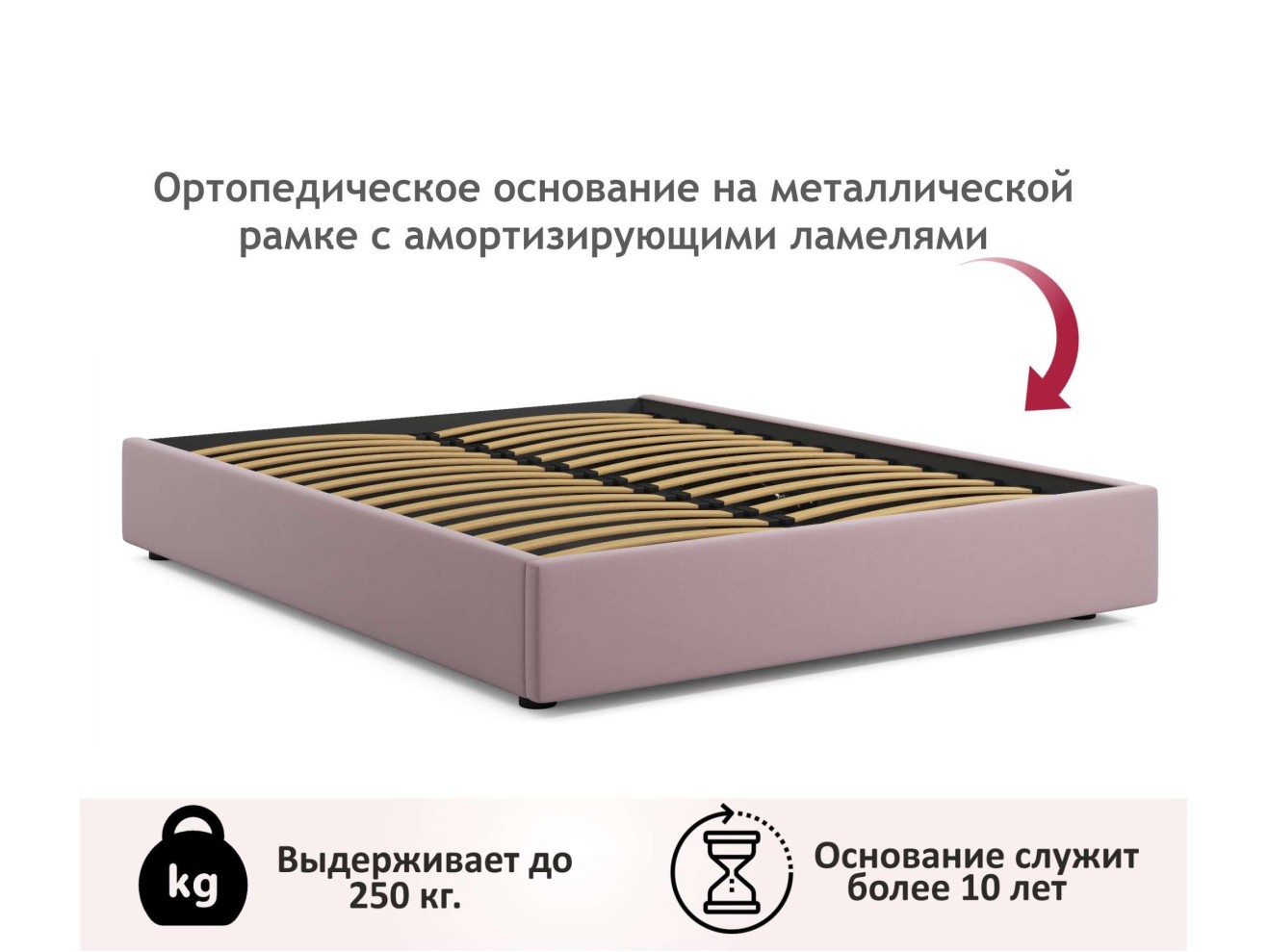 Мягкая кровать-софа без изголовья Base 1600 лиловый с ортопедическим основанием