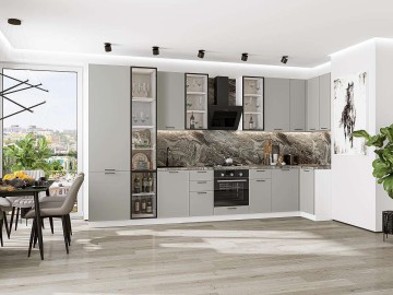 Кухонный гарнитур угловой Флэт-05, ЛДСП, 400×100 см, Светло-серый