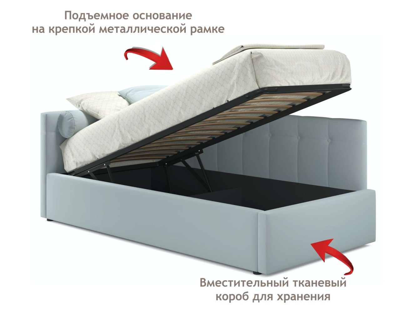 Односпальная кровать-тахта Bonna 900 с защитным бортиком мята пастель и подъемным механизмом