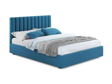 Мягкая кровать Olivia 1600 синяя с ортопедическим основанием