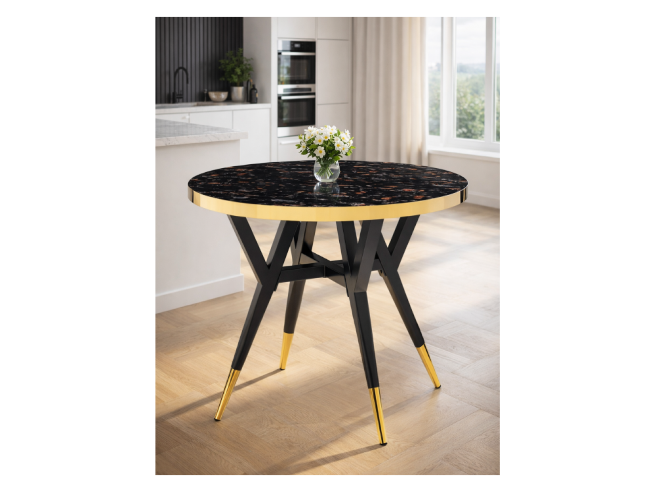 Selina 80х72 black / gold Стол деревянный