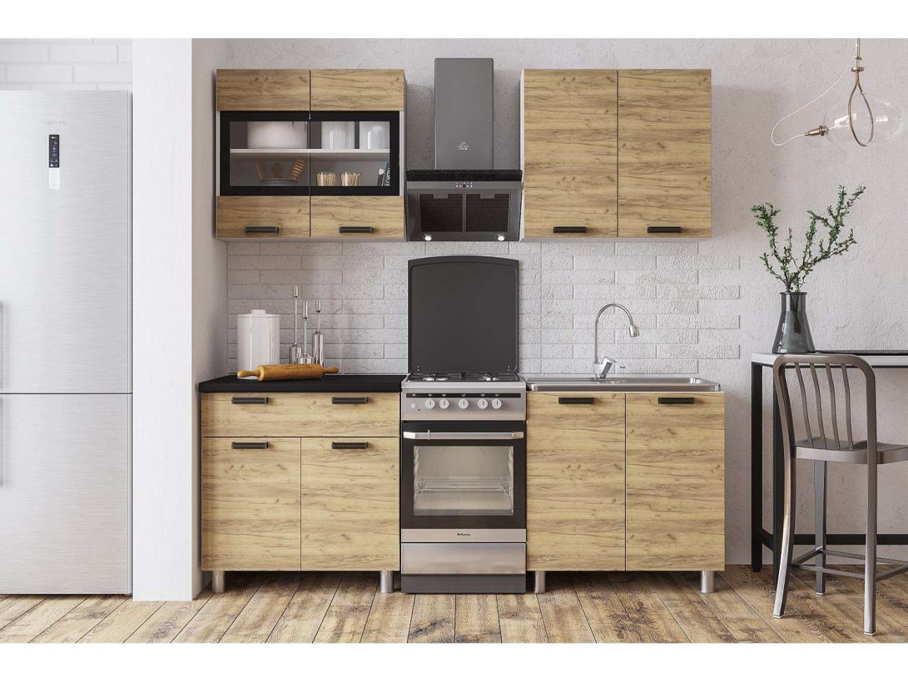 Кухня Крафт 1,6 м, Крафт, Черный янтарь
