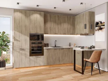 Кухонный гарнитур угловой Флэт-06, МДФ, 320×135 см, Натуральный дуб