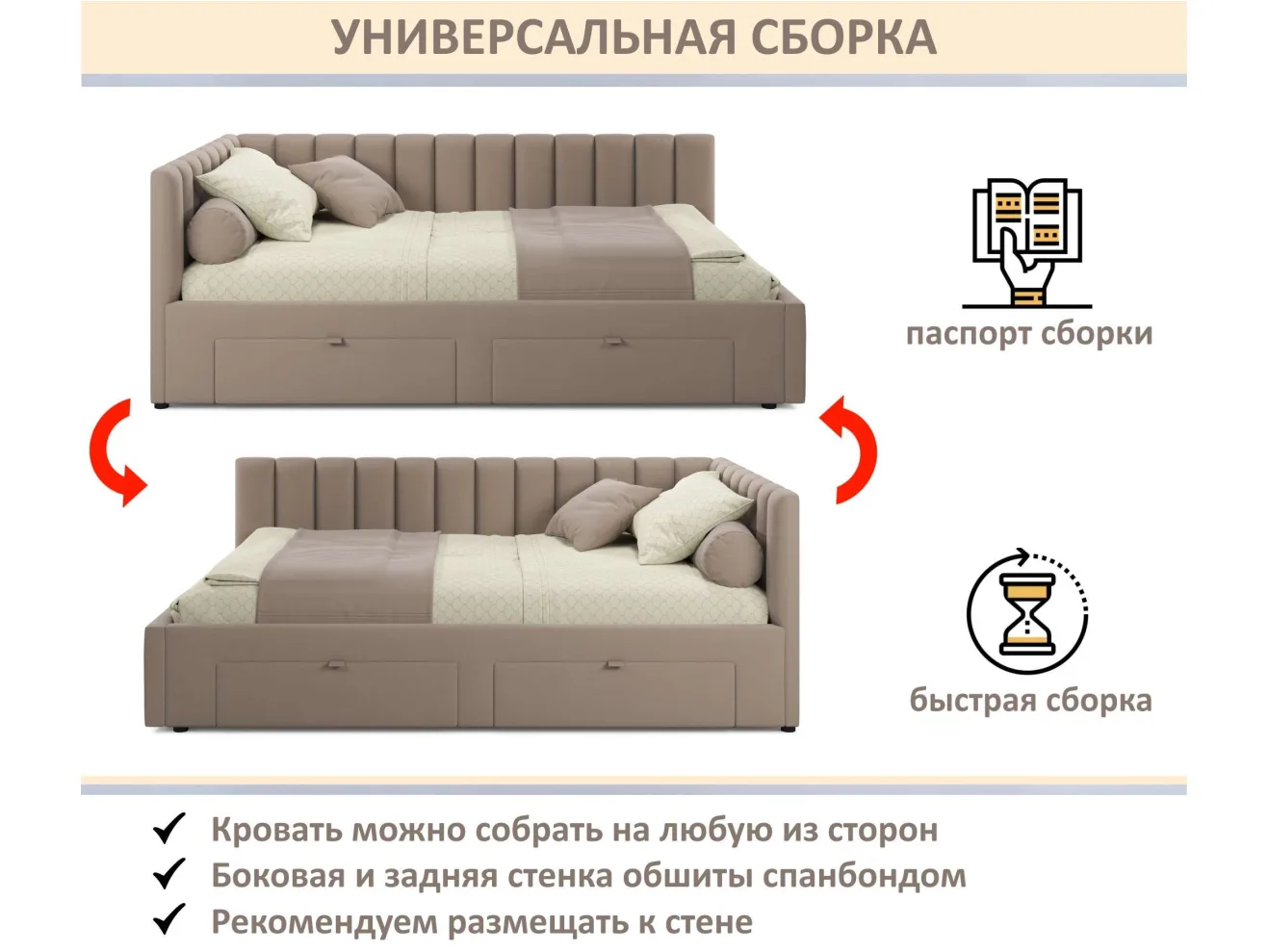 Мягкая кровать-тахта Milena 1200 светло-коричневый мокко с ящиками арт. 1535079