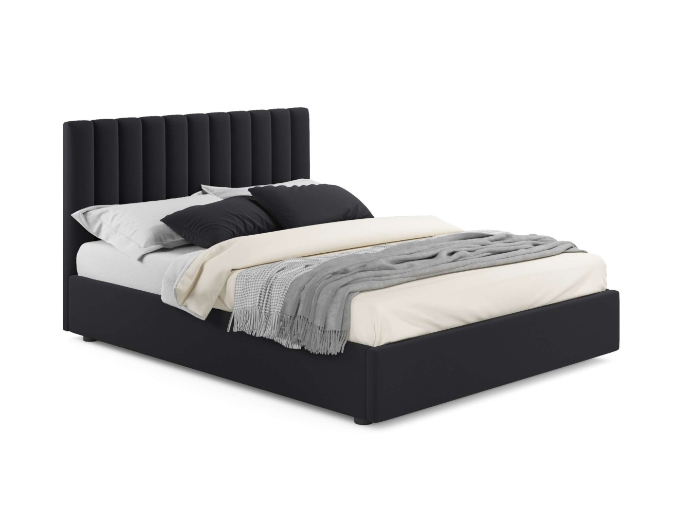 Мягкая кровать с тумбами Olivia 1600 темная с подъемным механизмом