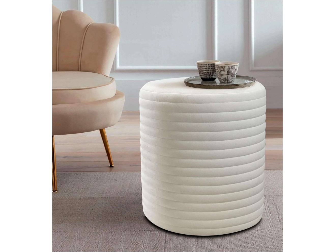 А-2ГС Пуф круглый горизонт. стежка (без ножек), №01 Молочный