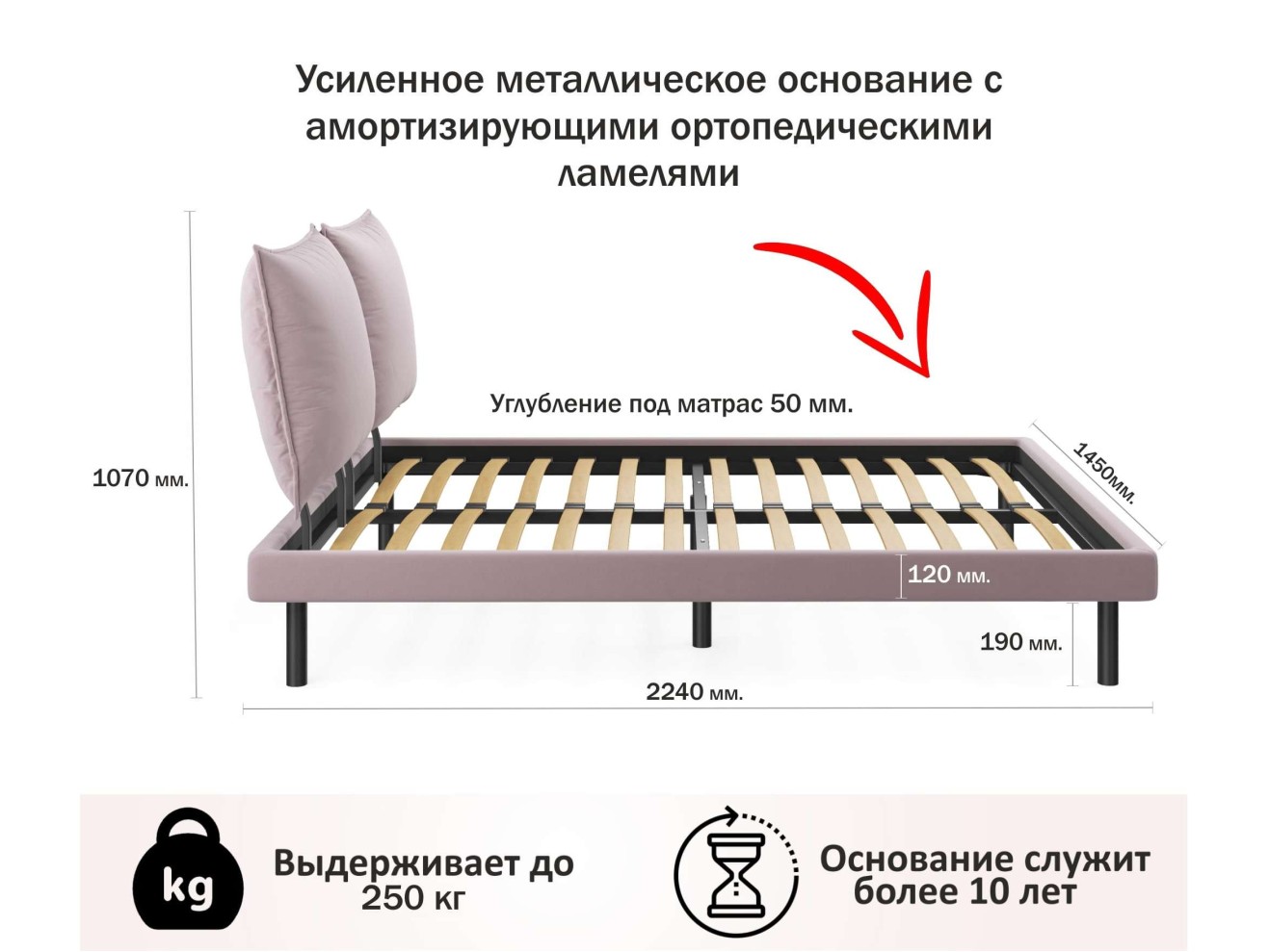Мягкая кровать Fly 1400 лиловая с ортопедическим основанием