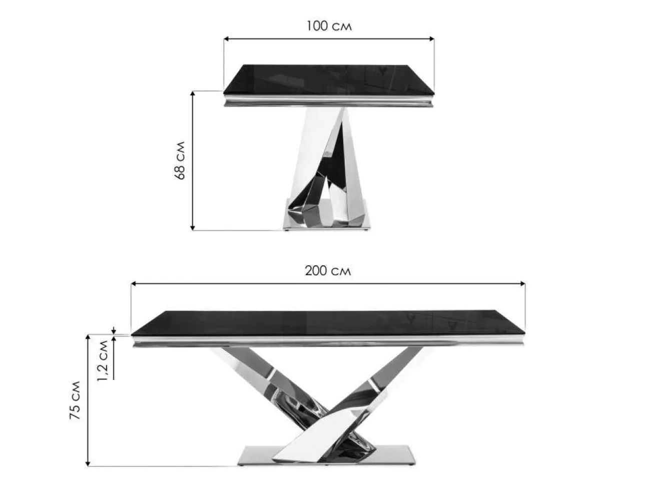 Levon 200x100x75 black Стол стеклянный арт. 1535239