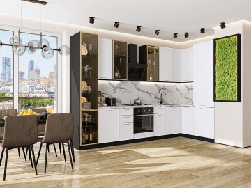 Кухонный гарнитур угловой Квадро-04, МДФ, 340×160 см, Белый