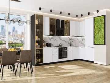 Кухонный гарнитур угловой Квадро-04, МДФ, 340×160 см, Белый