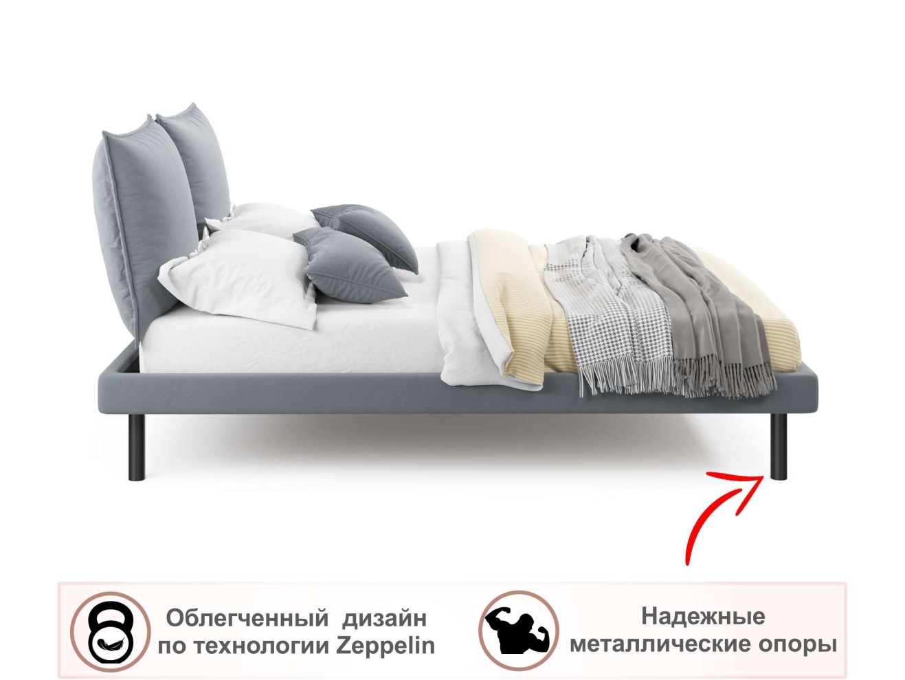 Мягкая кровать Fly 1600 серая с ортопедическим основанием арт. 885785