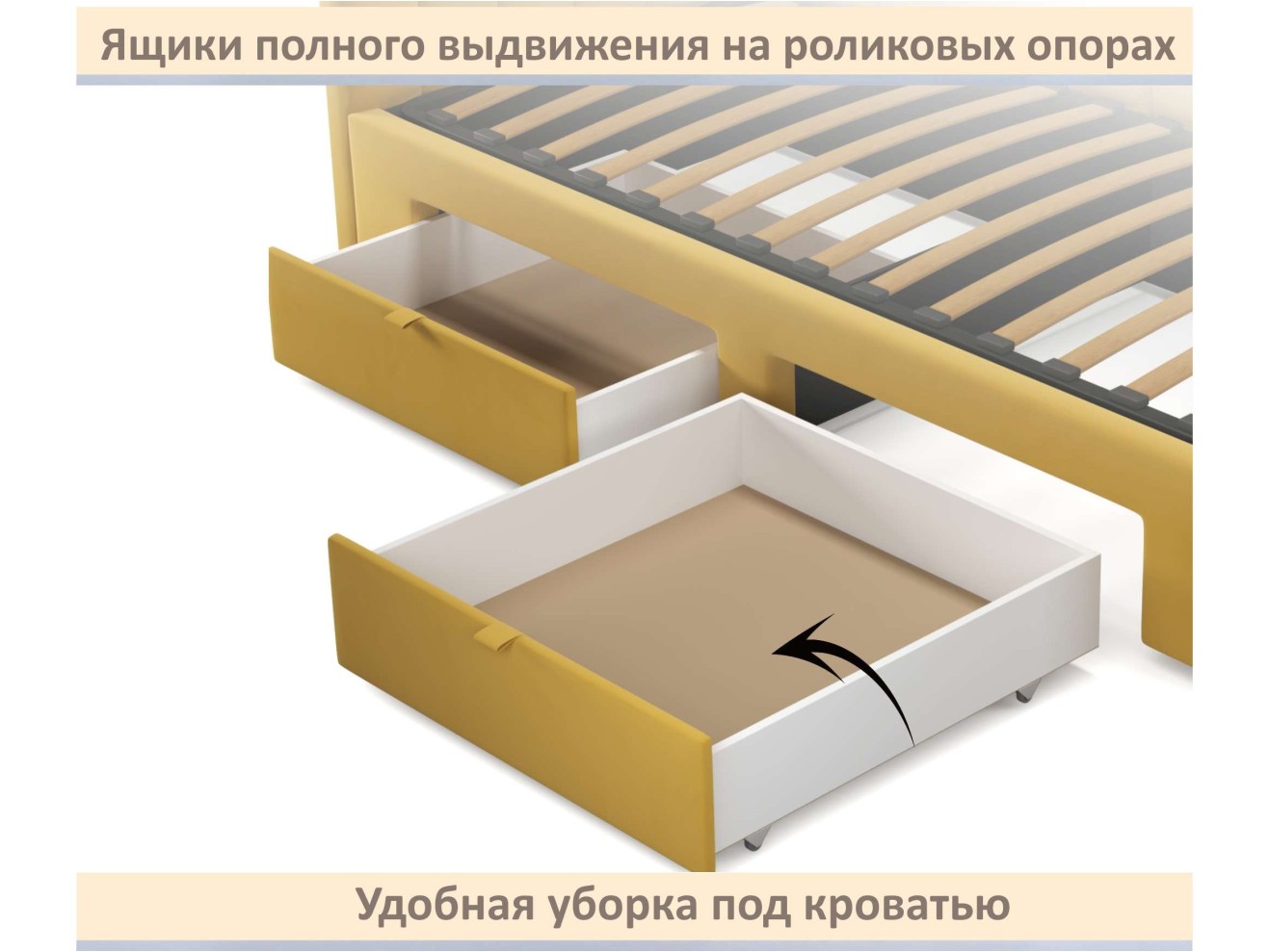 Мягкая кровать-тахта Milena 900 желтая c ящиками арт. 1377513