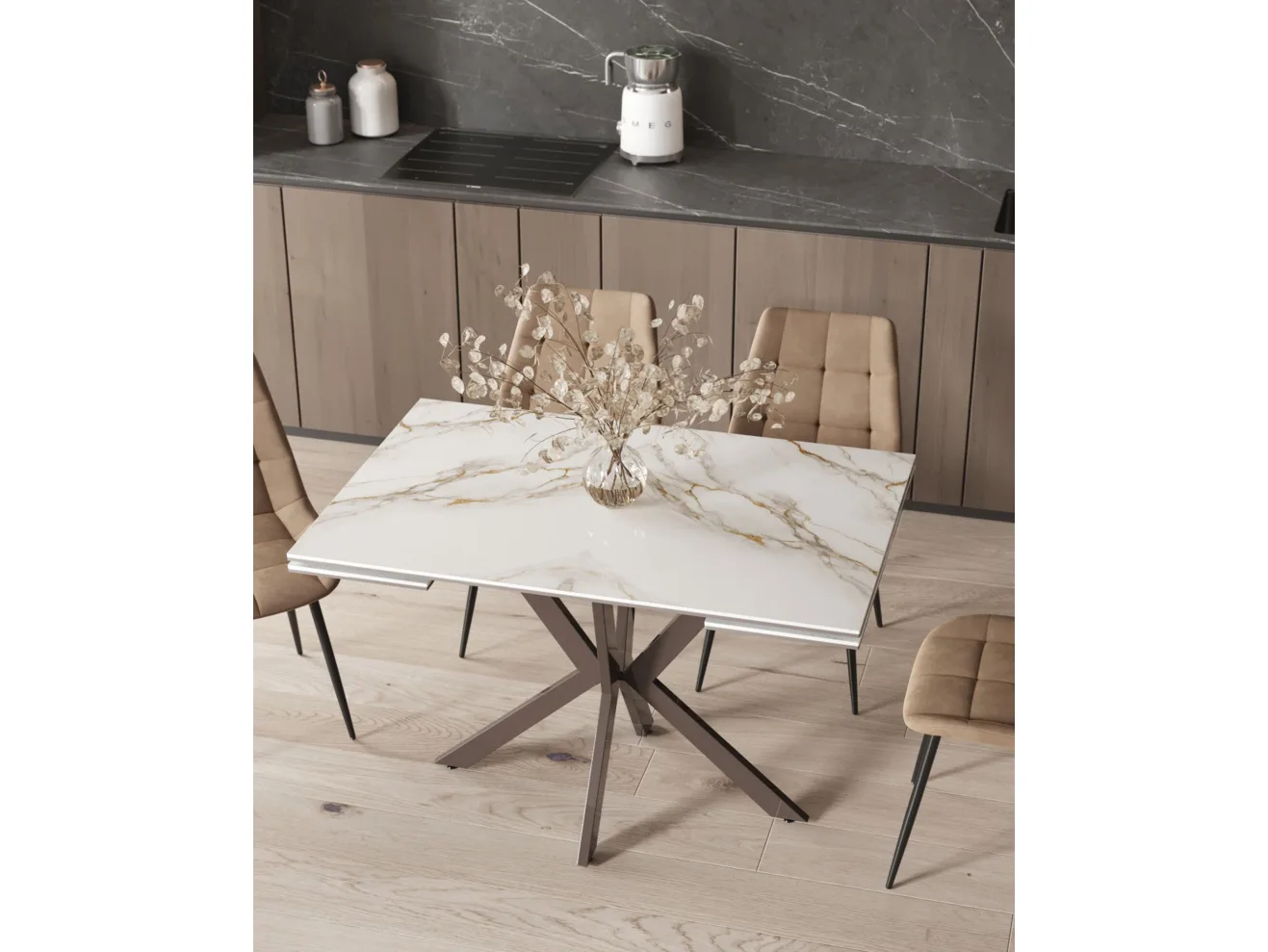 Стол обеденный STOOL GROUP Marmer 120-180/80/76 столешница МДФ16/керамика Капучино арт. 9635972404
