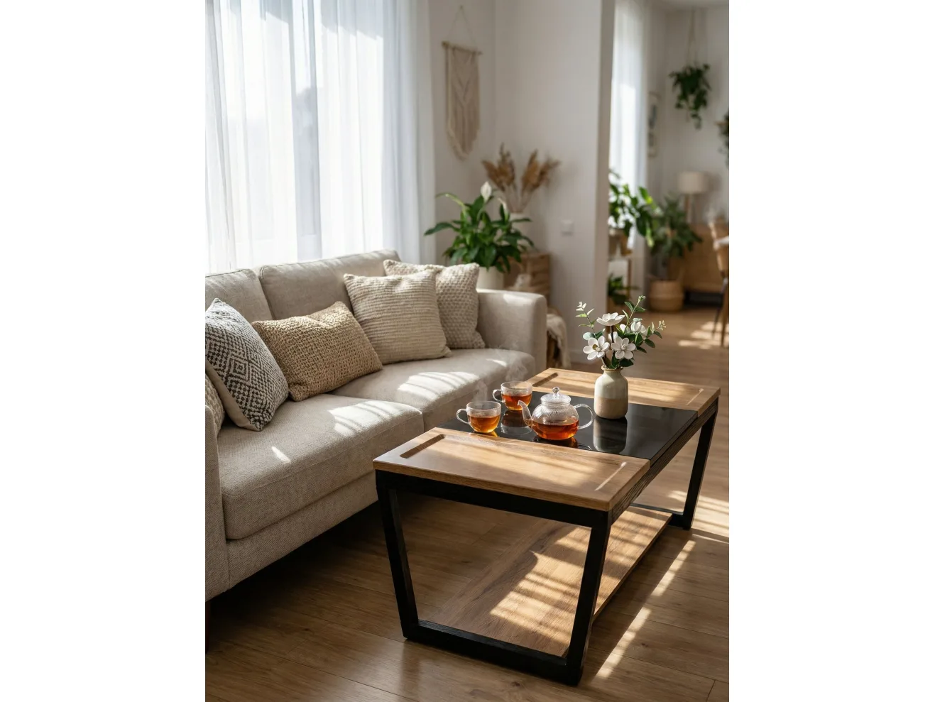 Стол журнальный Мебелик BeautyStyle 33 дуб вотан/черный/стекло черное арт. 2192069603
