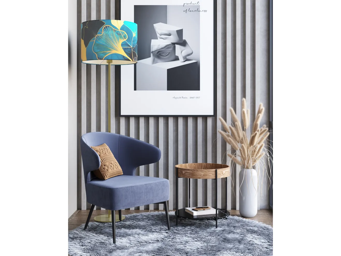 Кресло лаунж STOOL GROUP Royal Stripes Велюр синий арт. 1582617903