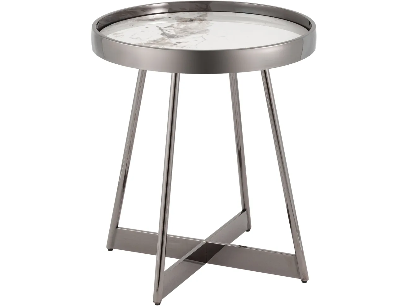 Журнальный столик STOOL GROUP Гера 50*50 Белая керамика, сталь тёмный хром арт. 7265529602