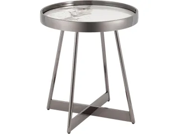 Журнальный столик STOOL GROUP Гера 50*50 Белая керамика, сталь тёмный хром
