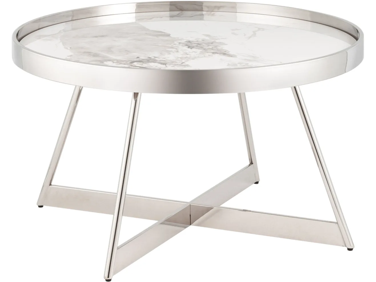 Журнальный столик STOOL GROUP Гера 80*80 Белая керамика, сталь серебро арт. 5772526401