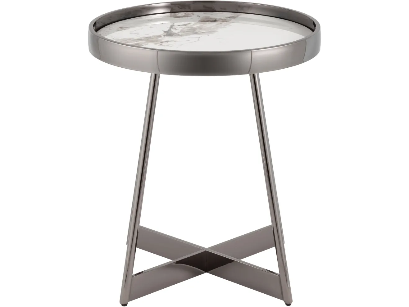 Журнальный столик STOOL GROUP Гера 50*50 Белая керамика, сталь тёмный хром арт. 7265529602