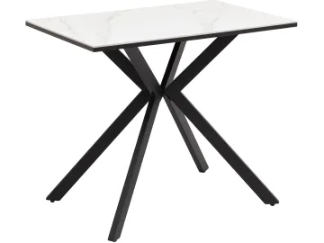 Стол обеденный STOOL GROUP Мармер мини нераскладной 90х60х75 столешница МДФ/керамика Snow white, подстолье металл черный