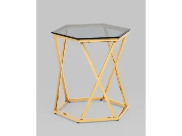 Журнальный столик STOOL GROUP Круз 48*42 Стекло smoke/Сталь золото