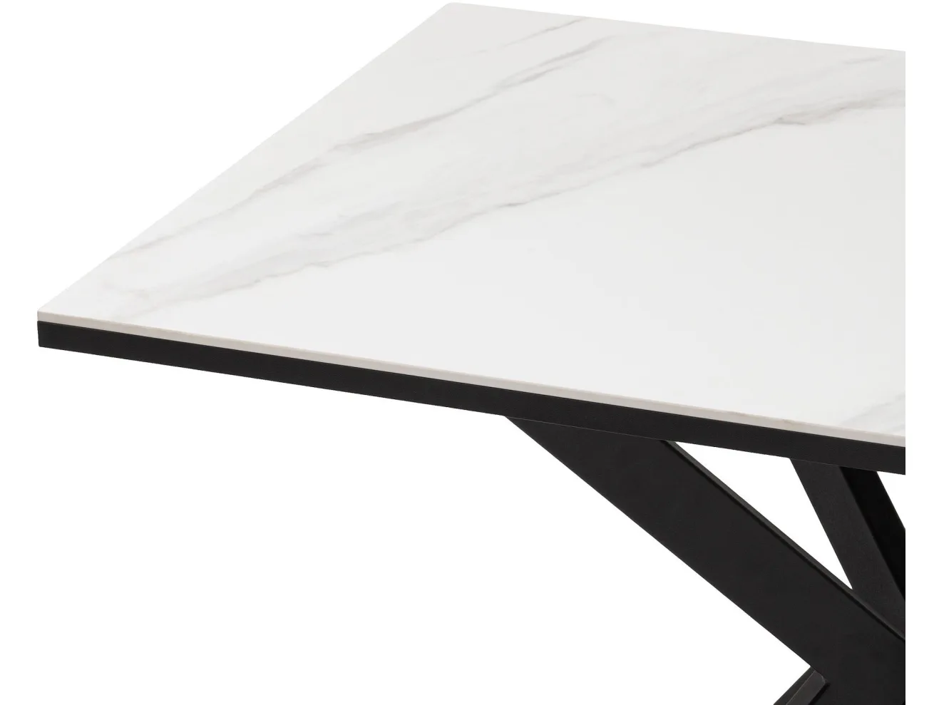 Стол обеденный STOOL GROUP Мармер мини нераскладной 90х60х75 столешница МДФ/керамика Snow white, подстолье металл черный арт. 3771762902
