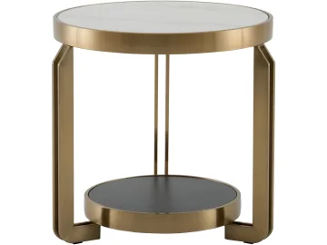 Стол журнальный STOOL GROUP Калисто 55*55 Светлая и темная керамика, сталь шампань